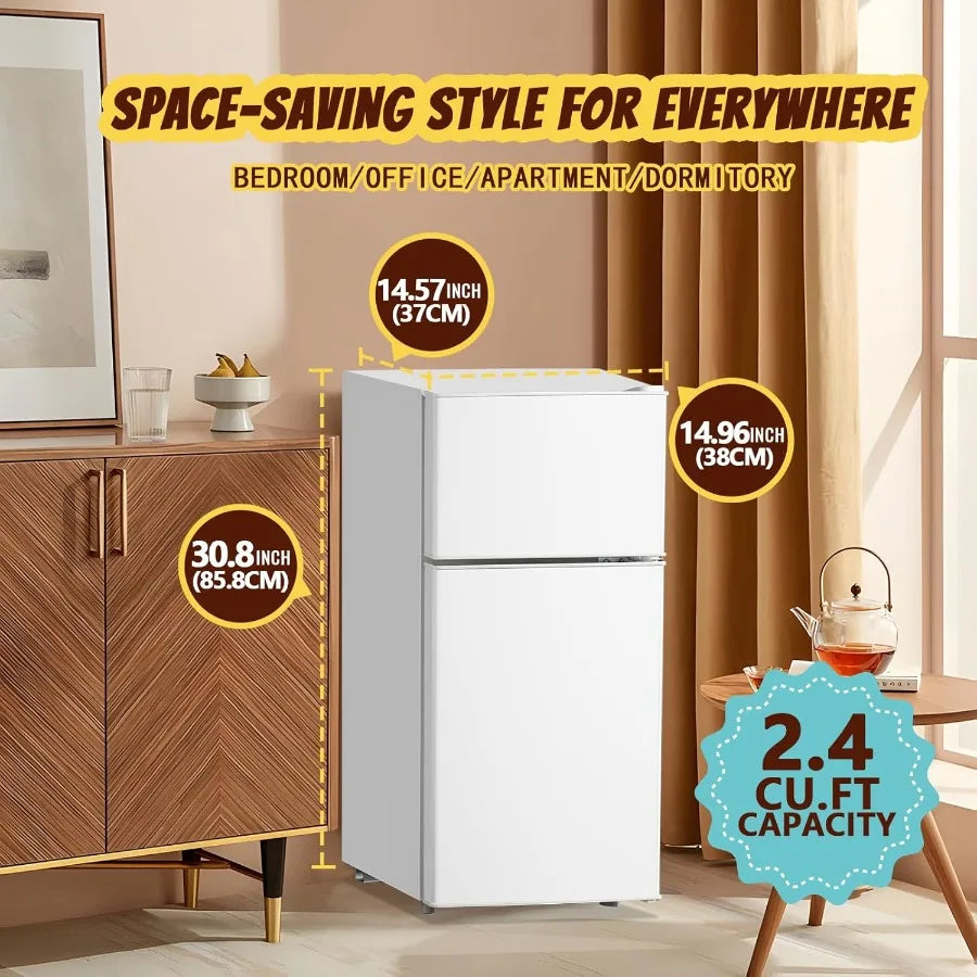 2.4 Cu.ft Mini Fridge Dual Door Small Refrigerator with Freezer Apartment Size for Personal Storage Compact Cooling Solution wi