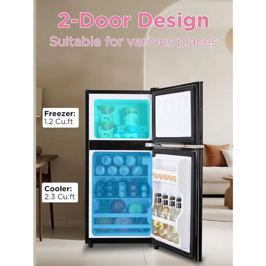 3.5 Cu.Ft Compact Refrigerator with Freezer 2Door Mini Fridge Featuring Adjustable Thermostat for Dorm Office Bedroom RV Use Bl