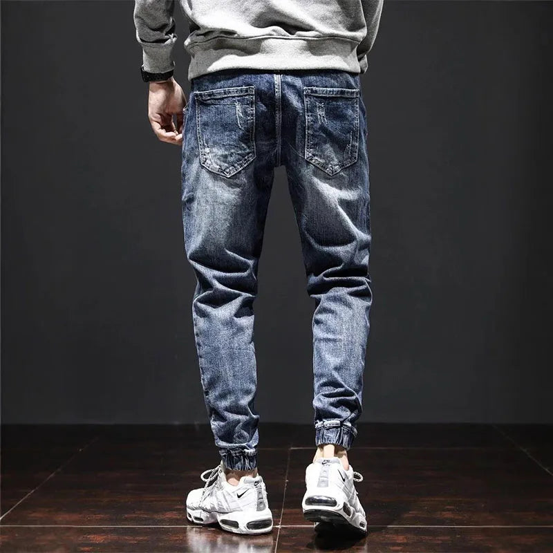 Autumn Jeans Elastic Waistband Mens Baggy Jeans Harun Pants Workwear  Retro Men's Skinny Jeans Tapered Jeans