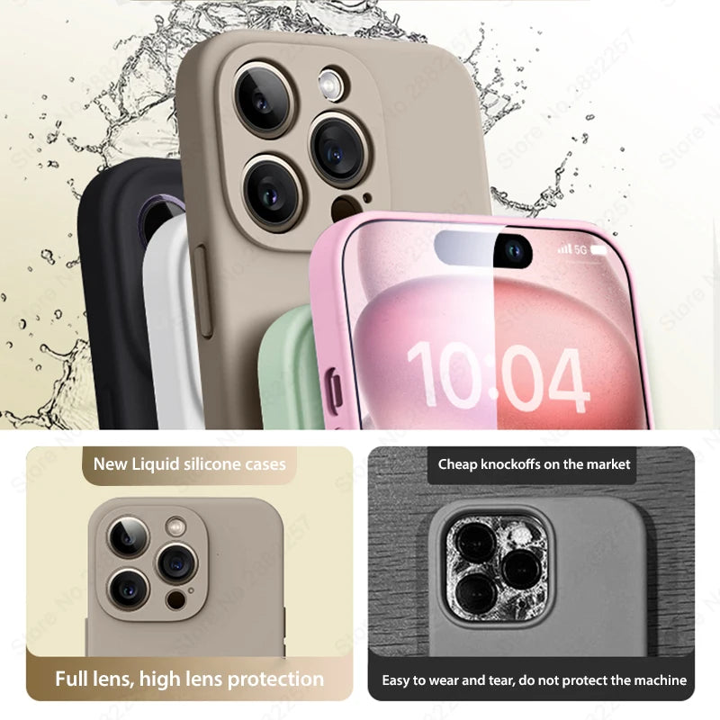 Luxury Liquid Silicone Phone Case For Apple iPhone 16 15 14 13 12 11 Pro Max Soft Case Shockproof Bumper Cover Phone Accessories