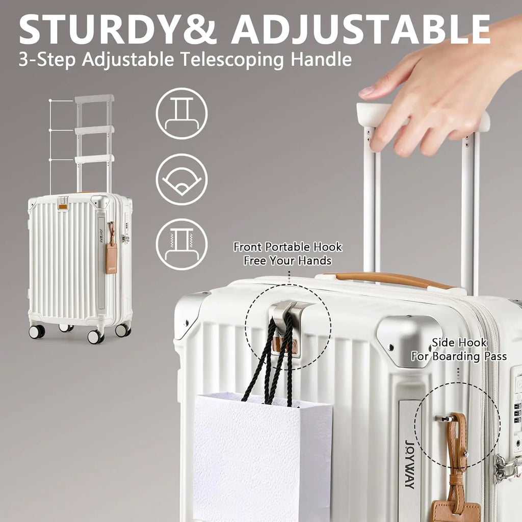 Joyway 20″ Expandable PP+ABS Carry-On | Cup Holder, USB Ports, TSA Lock & 360° Spinner Wheels