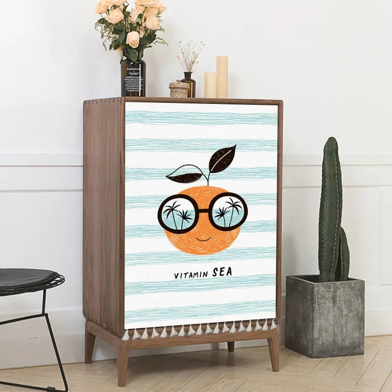 Sunflower Cactus Plant Cabinet Curtains Punch-free Nordic Half-curtain Dust Cover for Shoe Shelf Kitchen Storage Shelf Curtains