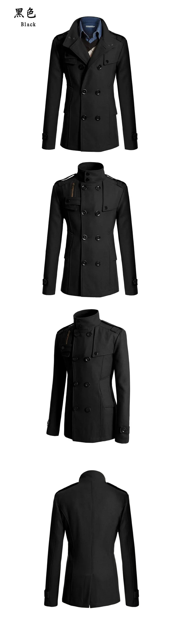 Men's Streetwear Solid Color Mid-length Woolen Coat Fashion Casual Button-down Suit Collar Jacket Leisure Luxury Retro Clothes
