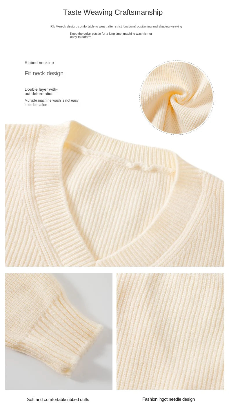 Pullover Knitwear Sweatshirts Long Sleeve Shirt Jacket Fashion V Neck Streetwear Tops Casual Wool Knit Sweater Men Clothes Coat