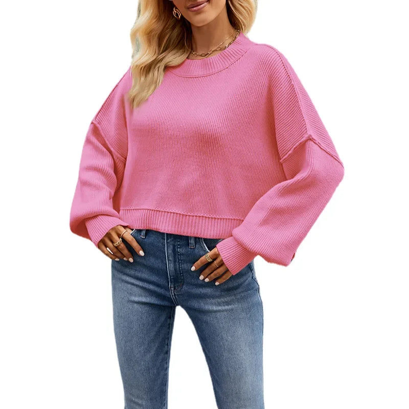 Women’s Solid Color Knit Sweater – Elegant Pullover, Soft Cozy Knitwear Top (Season’s Best Seller)