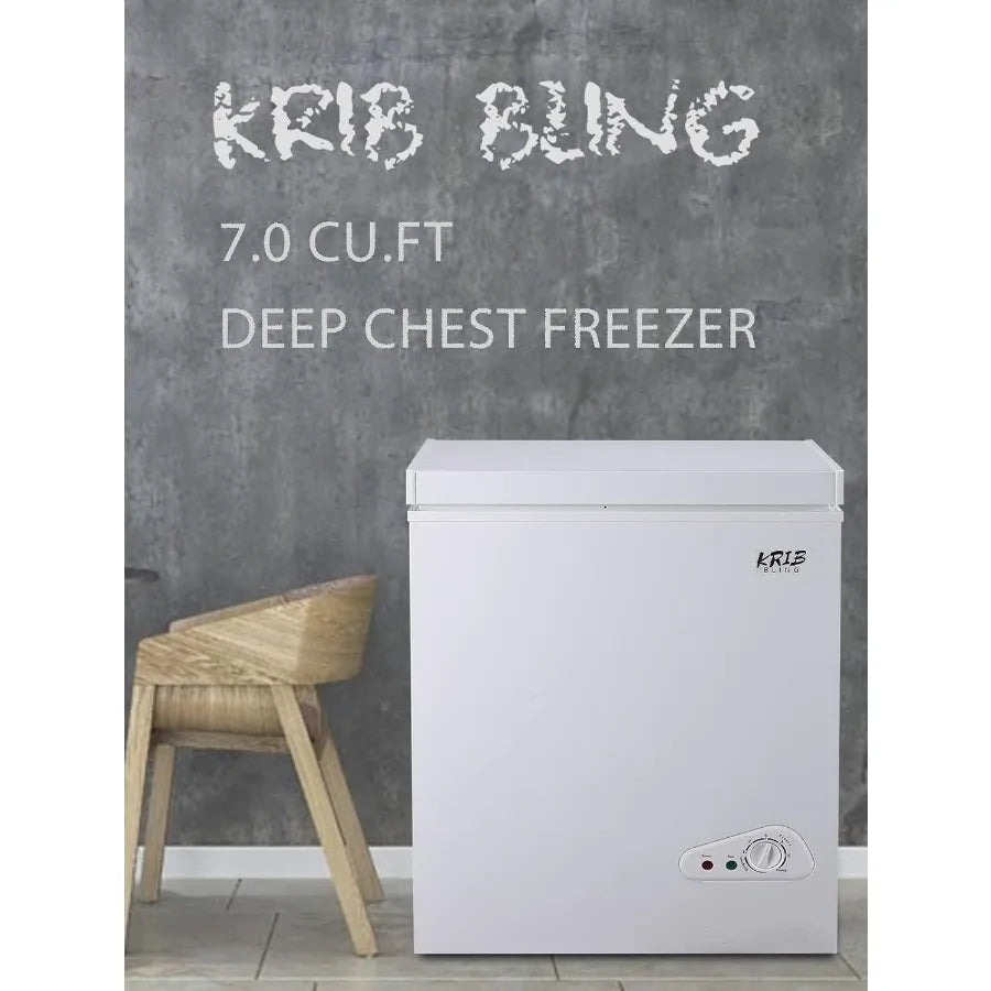 7.0 Cu.Ft Chest Freezer with 7-Gear Temperature Control Ranging from -4F to 6.8F Deep Compact Design Featuring Two Removable Ba