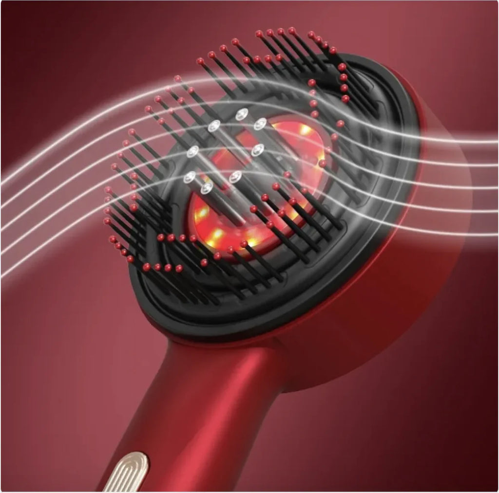 Electric Scalp Massager Comb with Serum/Oil Applicator – Red Light + Microcurrent Support, 8-Nozzle Even Dispersion, 72 Silicone Tips, IPX7 Head, USB-C, For Fuller-Looking Hair & Scalp Care
