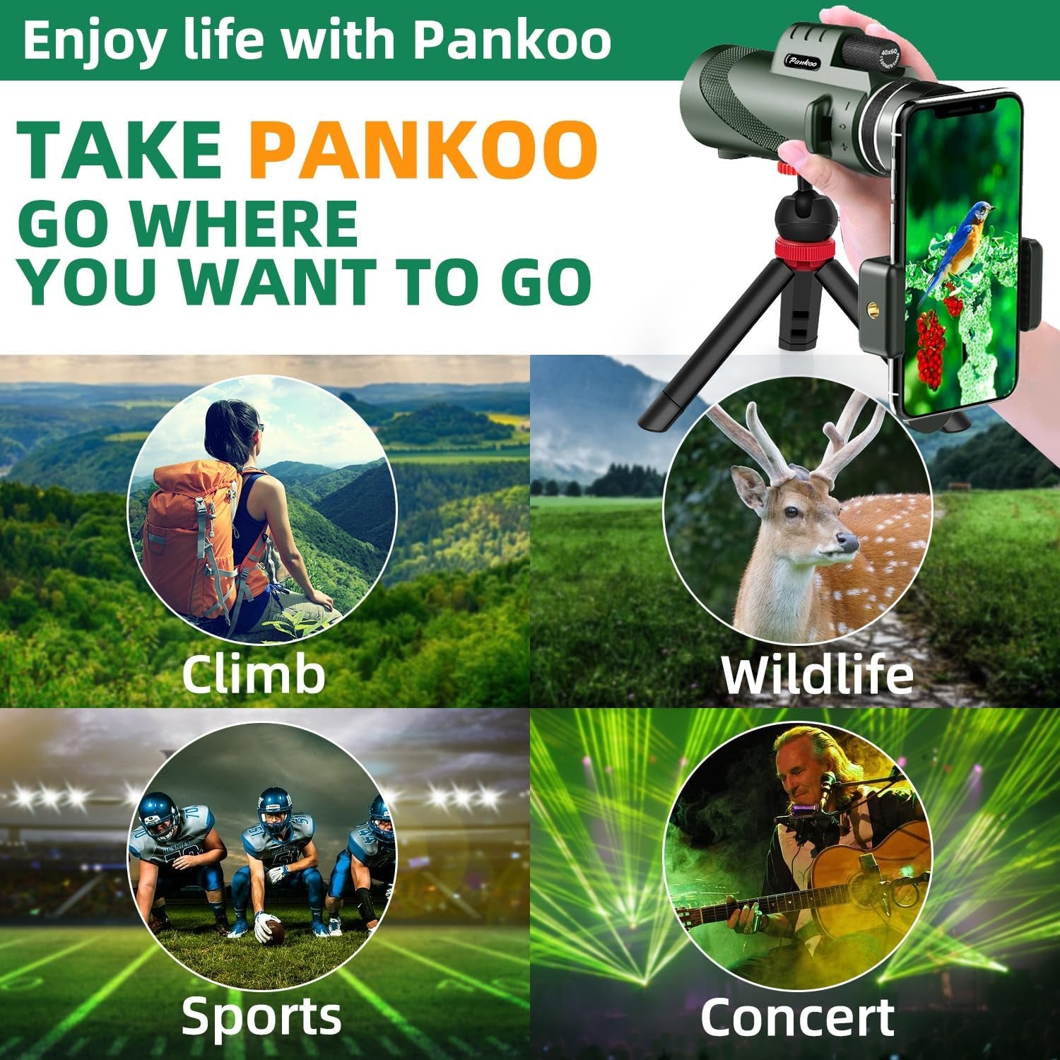 40X60 HD Monocular for Adults, Grade Compact Monocular Telescope with BAK-4 Prism & FMC Lens & Smartphone Holder & Tripod, Stargazing Hunting Bird Watching, Camping Hiking Travel Accessories