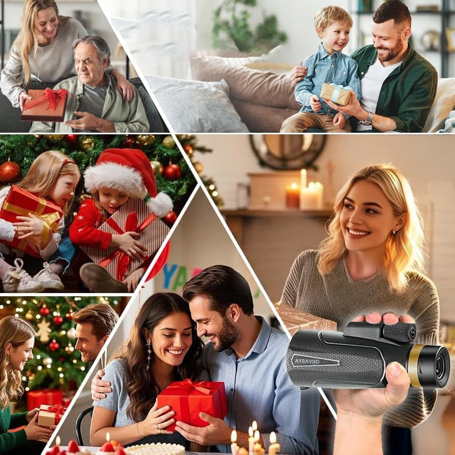 Birthday Gifts for Men Dad Husband Him, 12X60 Monocular Telescope with Smartphone Holder & Upgraded Tripod, High Powered SMC & BAK4 Scope, Gifts for Christmas, Outdoors Hiking Gifts