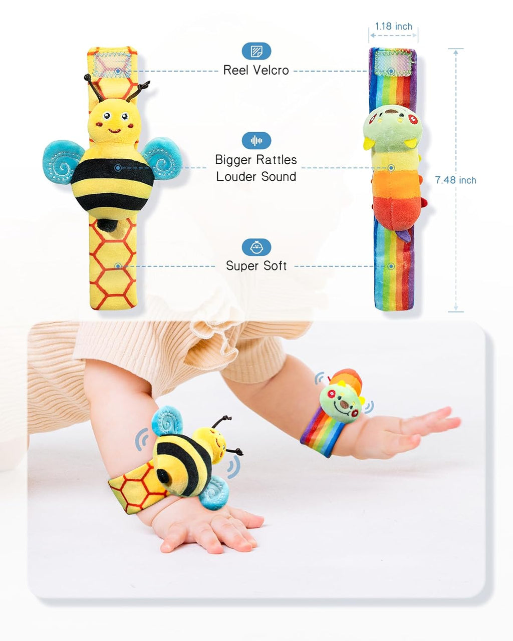 Baby Wrist Rattle Socks and Foot Finder Set, Perfect Baby Toys for 0-12 Months Newborn Boys and Girls as Shower Gifts, Garden Bug Series