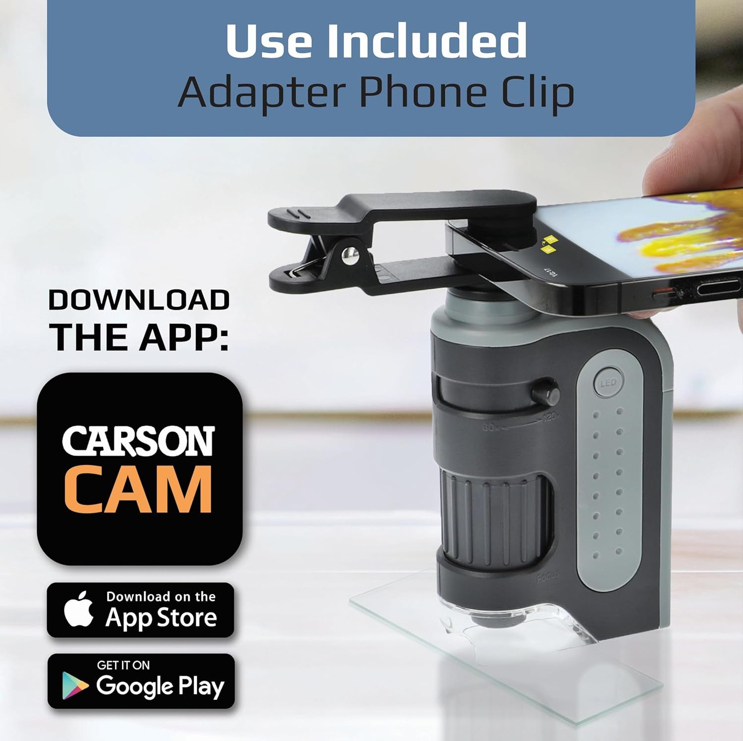 Microbrite Portable Digital Pocket Microscope for Kids or Adults, Accurate 60X-120X Zoom, Handheld Microscope with Phone Clip & Smartphone App (MM-350)