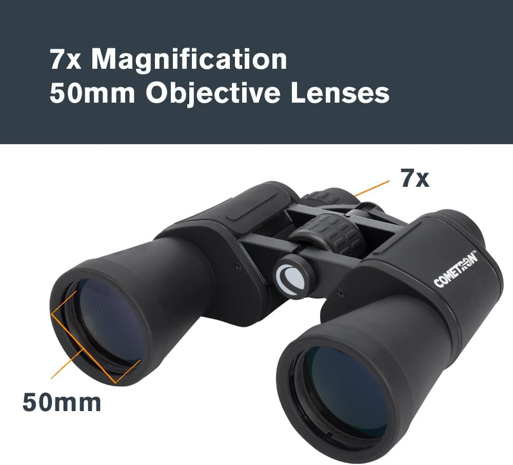 - Cometron 7X50 Astronomy Binoculars – Entry-Level for Stargazing and Comet Watching – Large 50Mm Objective Lenses – Wide 6.6° Field of View – Multi-Coated Optics