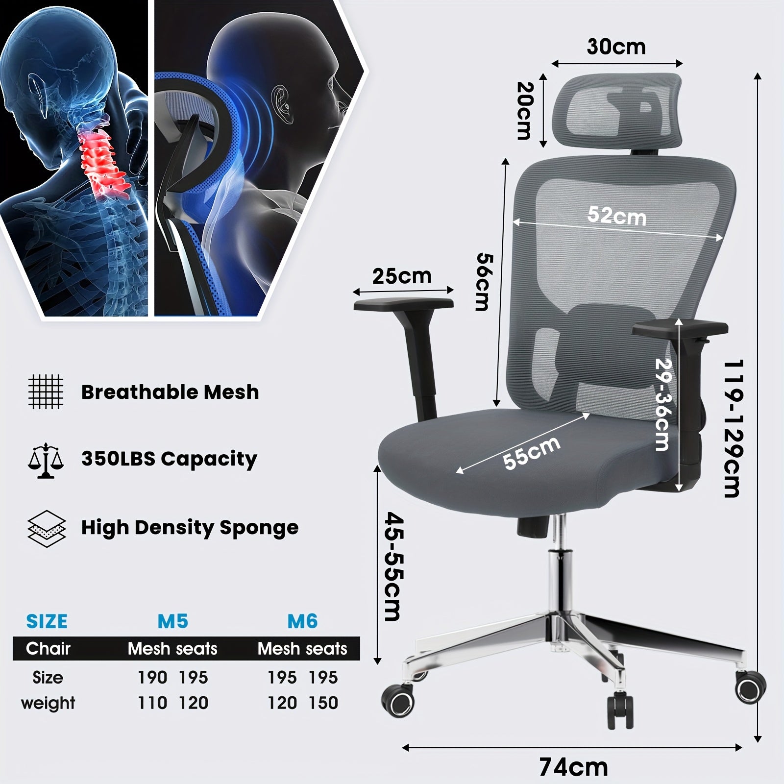 Ergonomic High Back Office Chair – 3D Armrests & Lumbar Support (400 lbs)