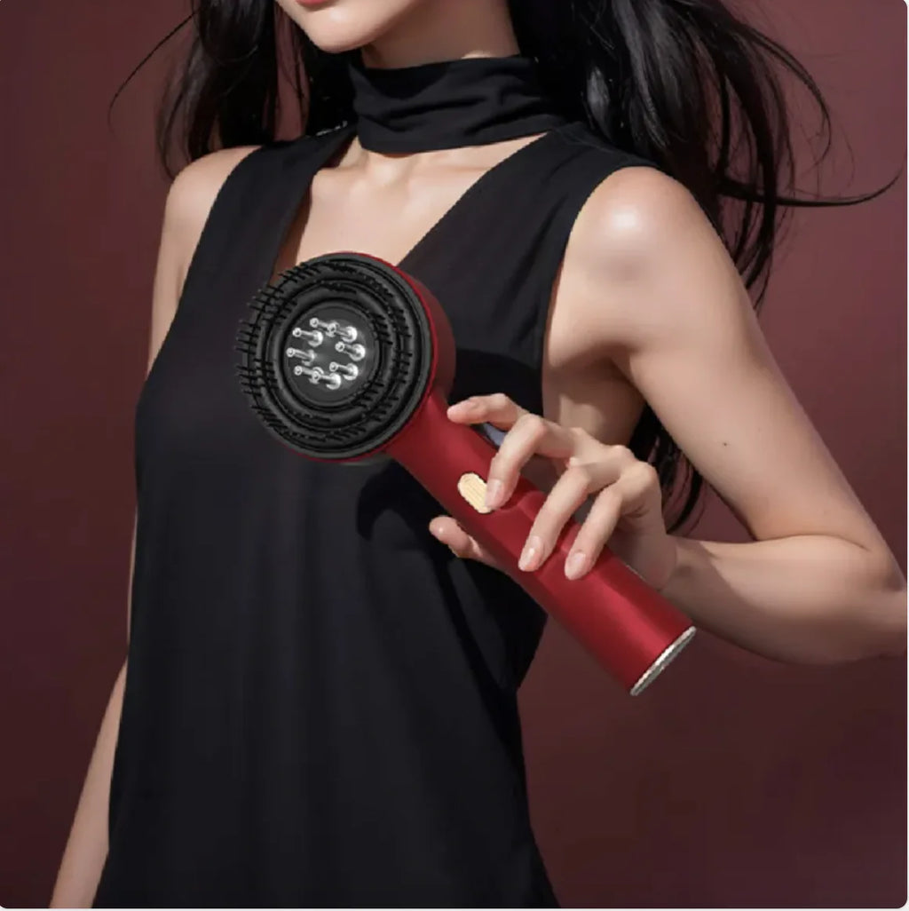 Electric Scalp Massager Comb with Serum/Oil Applicator – Red Light + Microcurrent Support, 8-Nozzle Even Dispersion, 72 Silicone Tips, IPX7 Head, USB-C, For Fuller-Looking Hair & Scalp Care