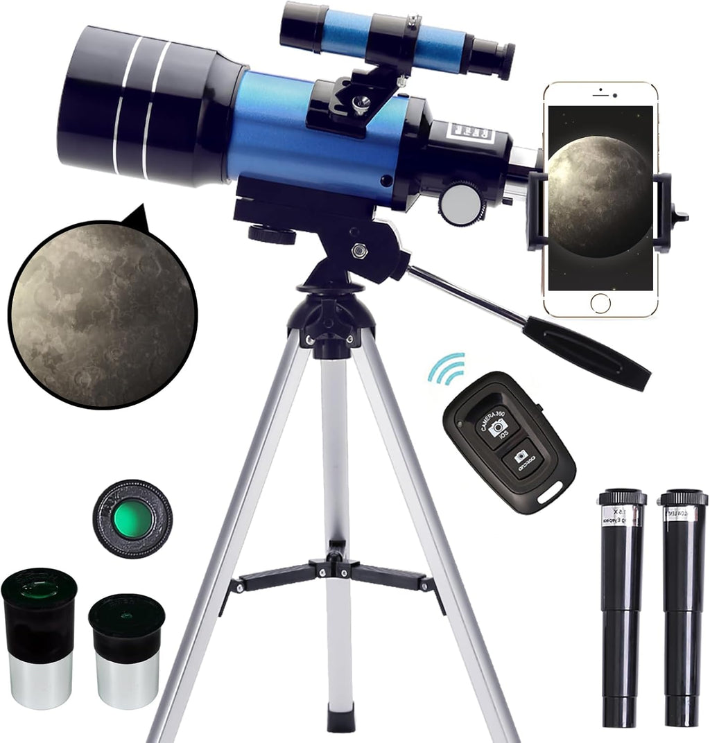 Telescope for Adults & Kids, 70Mm Aperture (15X-150X) Portable Refractor Telescopes for Astronomy Beginners, 300Mm Professional Travel Telescope with a Smartphone Adapter& Wireless Remote