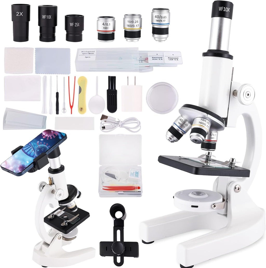 Microscope for Adults & Kids, 40X-2500X High-Power Compound Microscope for Students, School Lab & Home Schooling,Equiped with Slides Set & Phone Holder(01)