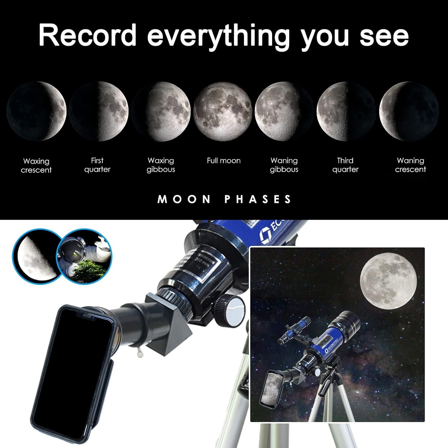Telescope for Kids & Adults, 70Mm Aperture 360Mm Refractor (15X-150X) Telescope for Astronomy Beginners, Portable Travel Telescopes with Phone Adapter & 2 Eyepieces