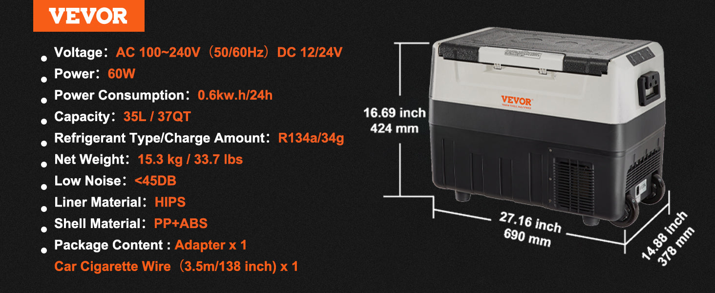 SucceBuy 35L/45L/55L Portable Foldable Handle Car Refrigerator with Wheel Compressor Freezer for Camping Picnics Car Home Traval