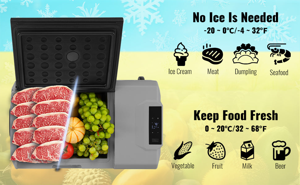 SucceBuy Car Refrigerator 12 Volt Car Refrigerator Fridge Single Zone Portable Freezer  and Handle -4℉-68℉ 12/24V DC and Cooler
