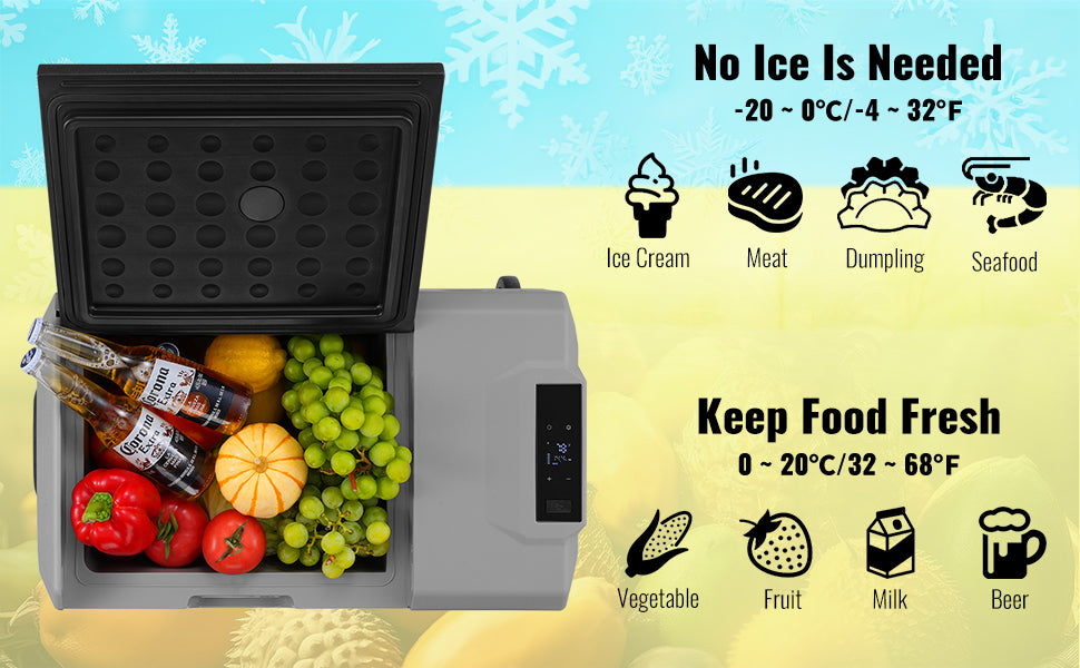 SucceBuy Car Refrigerator 12 Volt Car Refrigerator Fridge Single Zone Portable Freezer  and Handle -4℉-68℉ 12/24V DC and Cooler