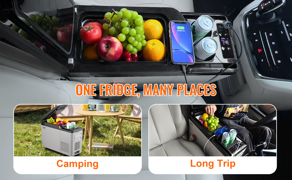 SucceBuy 15L Car RefrigeratorCar Armrest Refrigerator Fridge Single Zone Freezer -4℉-68℉ Adjustable Range 12/24V DC and Cooler