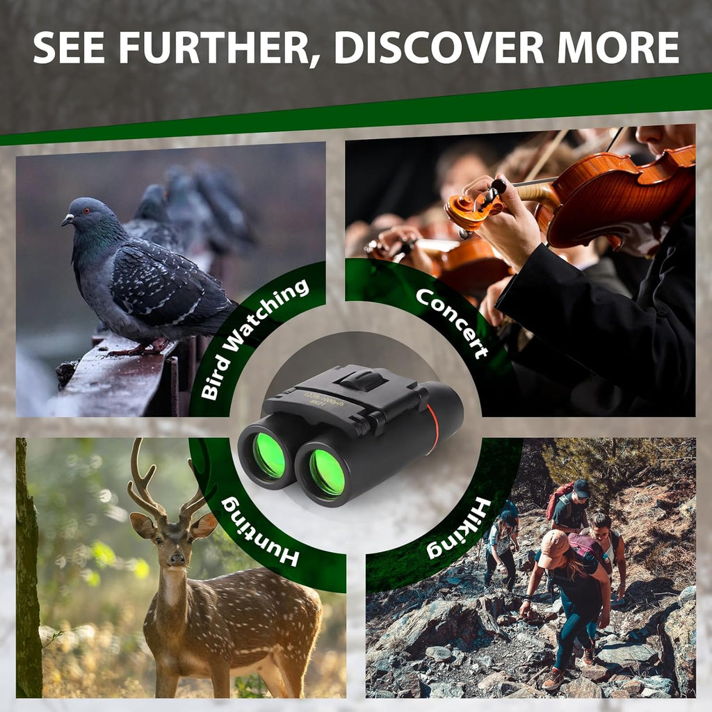 Binoculars for Adults and Kids, High Powered Portable & Compact Binoculars, for Bird Watching, Cruise Ship, Travel, Hunting Essentials (Black, 8×21)