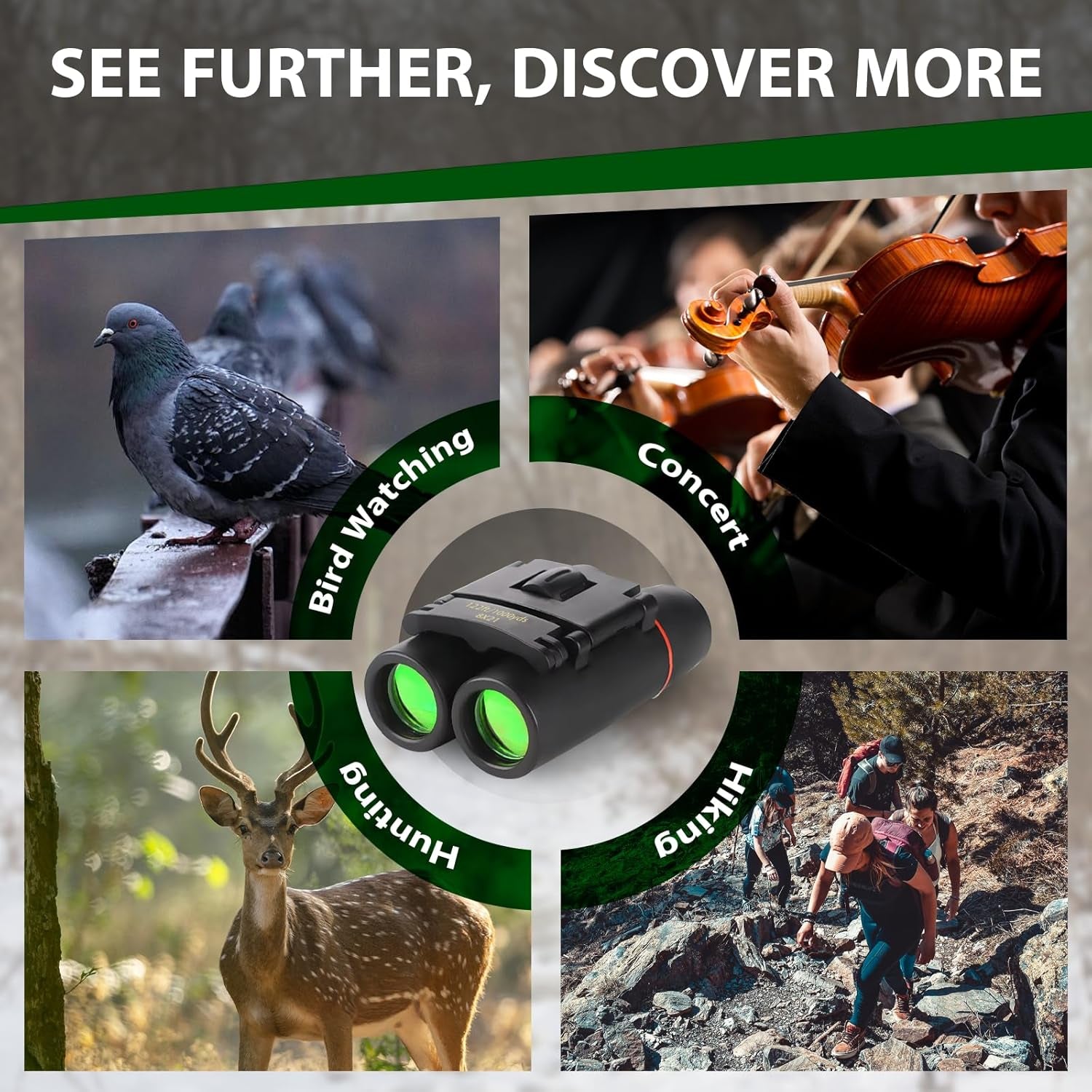 Binoculars for Adults and Kids, High Powered Portable & Compact Binoculars, for Bird Watching, Cruise Ship, Travel, Hunting Essentials (Black, 8×21)