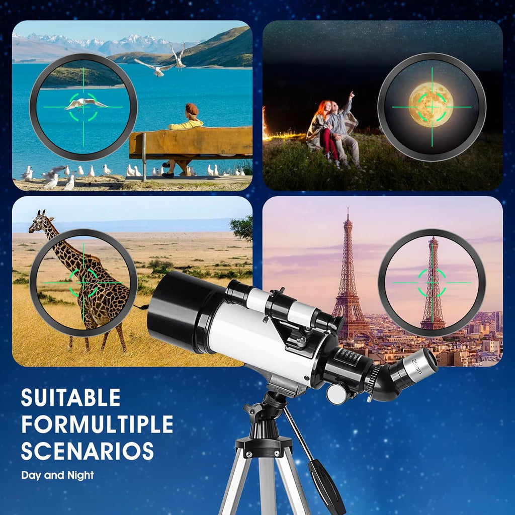 Telescope for Kids Adults Beginners,70Mm Aperture 400Mm Focal Length Telescopio for Astronomy, Multi Coated Travel Refractor Astronomical Telescopes