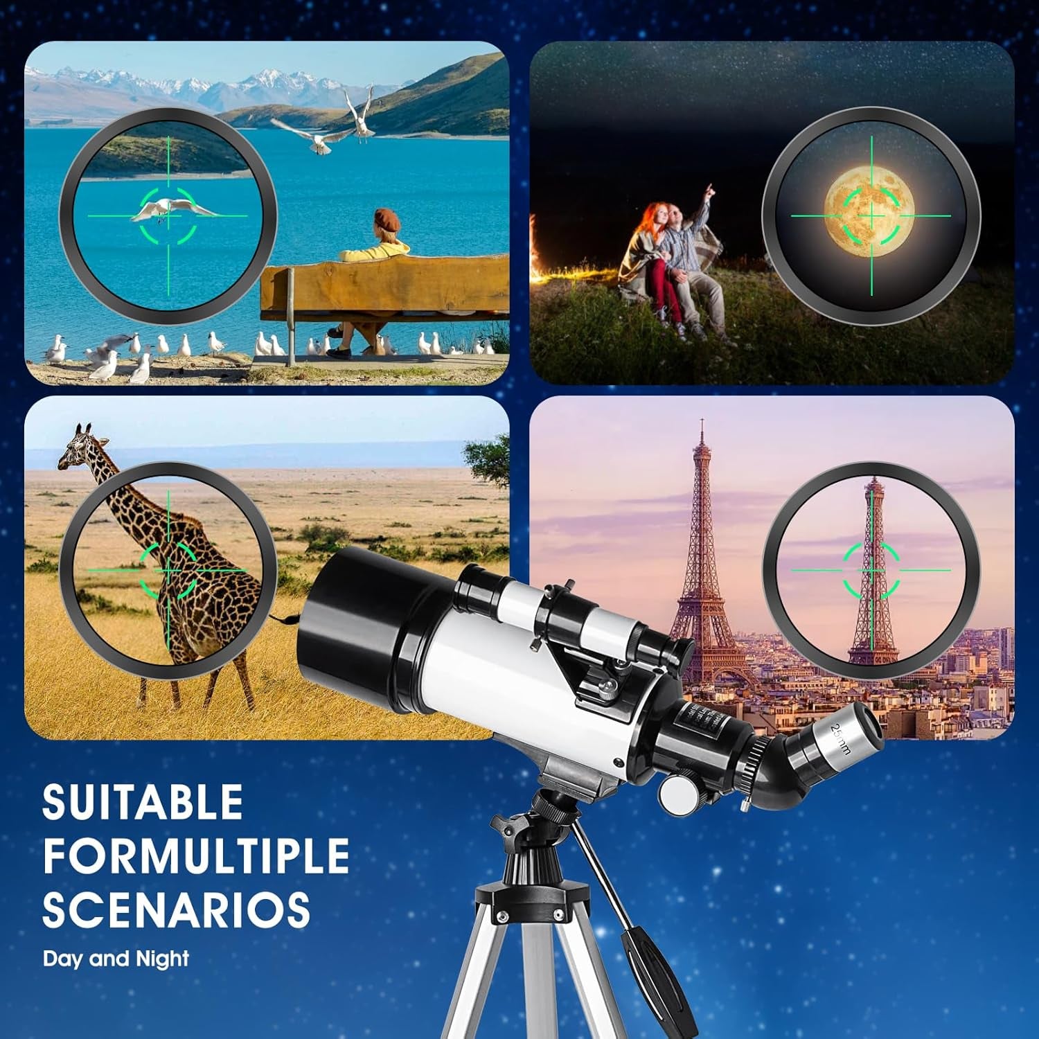 Telescope for Kids Adults Beginners,70Mm Aperture 400Mm Focal Length Telescopio for Astronomy, Multi Coated Travel Refractor Astronomical Telescopes