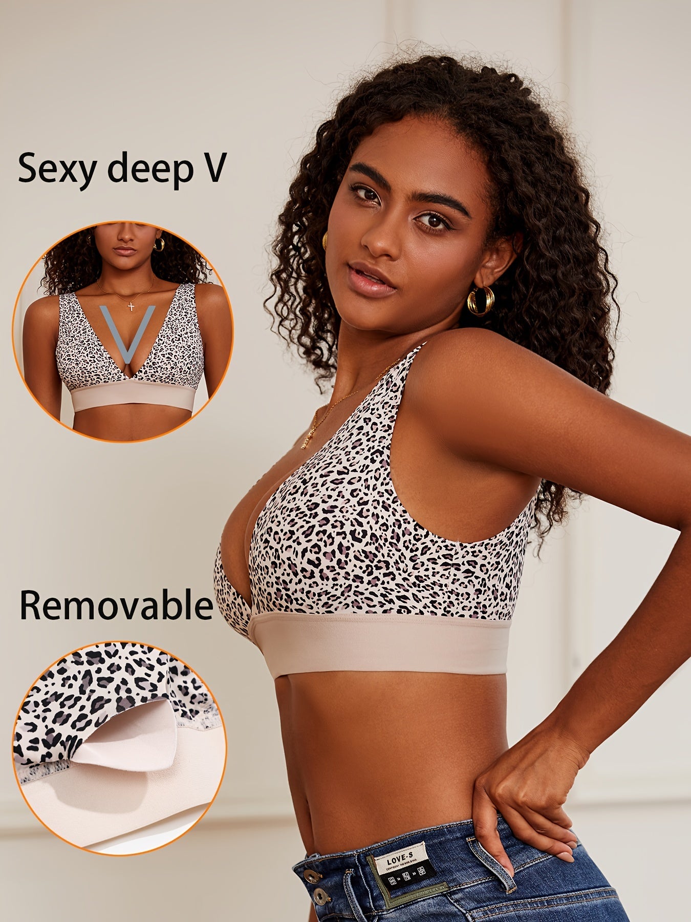 Women’s Seamless Deep-V Wireless Bra – Breathable, Comfy Plunge Bra with Removable Pads