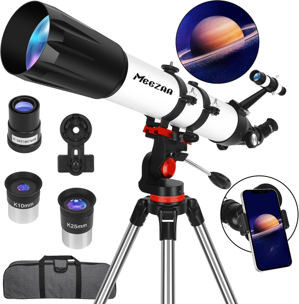 Telescope, Telescope for Adults High Powered Professional, 90Mm Aperture 800Mm Refractor Telescopes for Astronomy Beginners Fully Multi-Coated with AZ Mount Tripod & Phone Adapter & Carry Bag