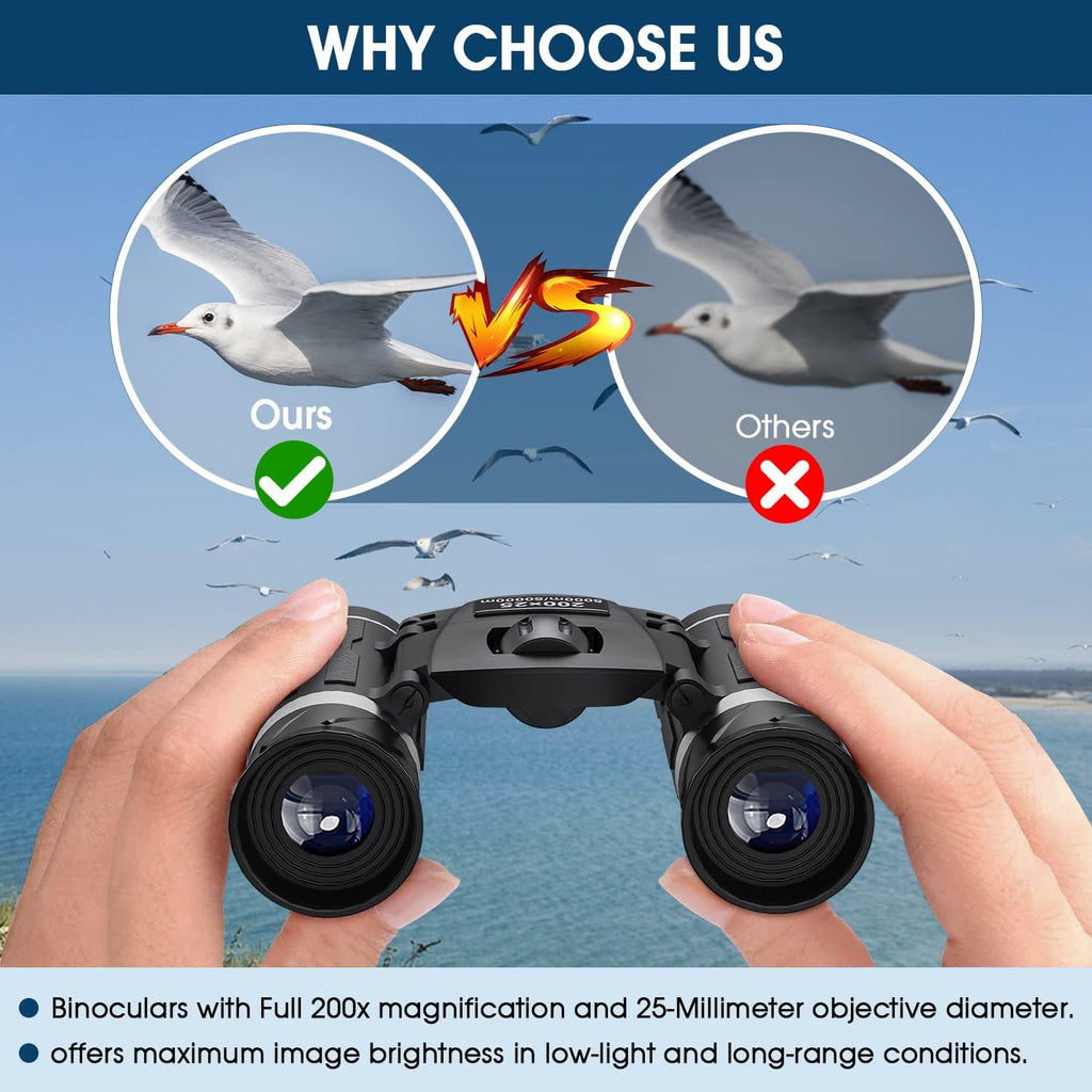 200X25 Compact Binoculars for Adults and Kids, High Powered Mini Pocket Binoculars, Waterproof Small Binoculars for Bird Watching, Hunting, Concert, Theater, Opera, Traveling, Sightseeing
