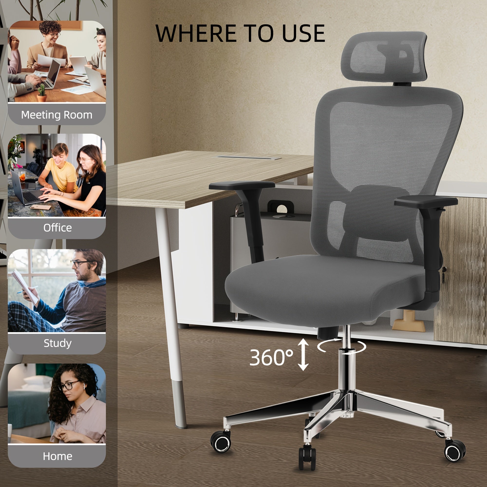 Ergonomic High Back Office Chair – 3D Armrests & Lumbar Support (400 lbs)