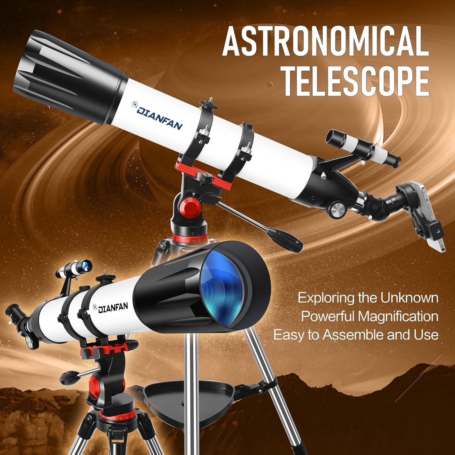 Telescope,90Mm Aperture 800Mm Telescopes for Adults Astronomy,Portable Professional Refractor Telescope for Beginners,With Stainless Tripod & Phone Adapter,Carry Bag