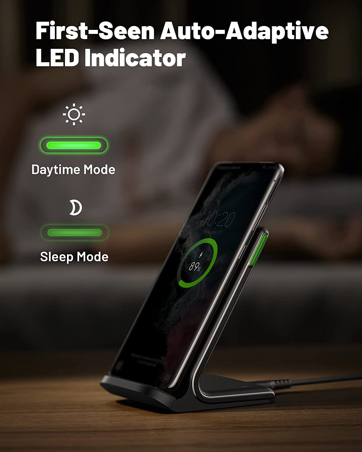 Wireless Charger, 15W Fast Qi Certified Wireless Charging Station with Sleep-Friendly Adaptive Light Compatible with Iphone 17 16 15 14 13 12 Pro Max Samsung Galaxy S25 S24 S23 Note 20 Google Etc