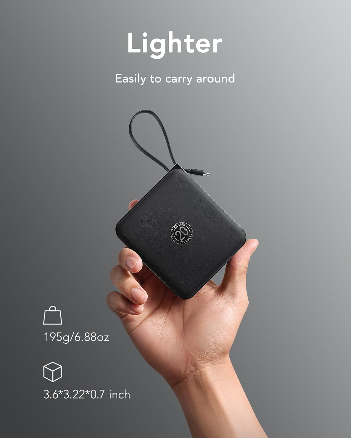 Portable Charger with Built-In Cable, 10000Mah 22.5W Fast Charging USB C Battery Pack, Cell Phone Power Bank for Iphone 17 16 15 Samsung Galaxy S25 S24 S23 Series Android Tablet, Black(1 Pack)