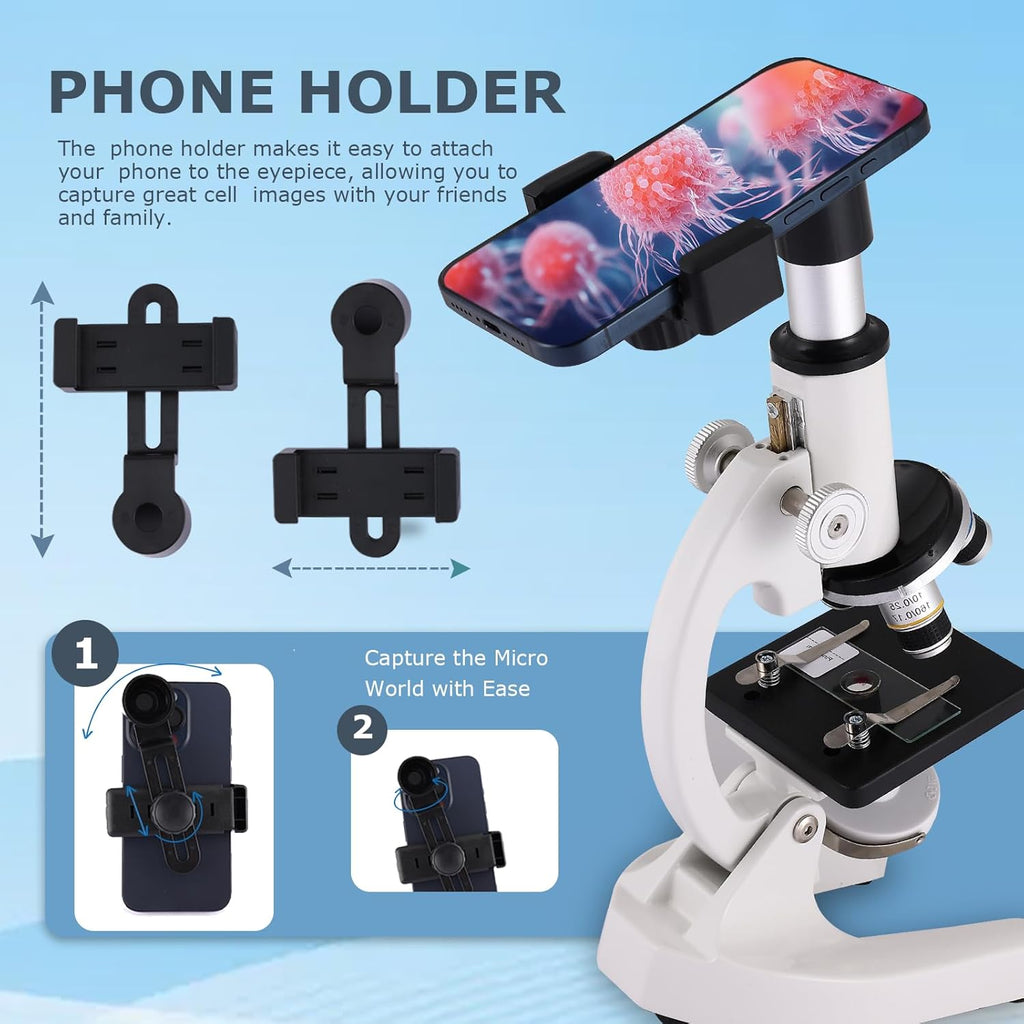 Microscope for Adults & Kids, 40X-2500X High-Power Compound Microscope for Students, School Lab & Home Schooling,Equiped with Slides Set & Phone Holder(01)