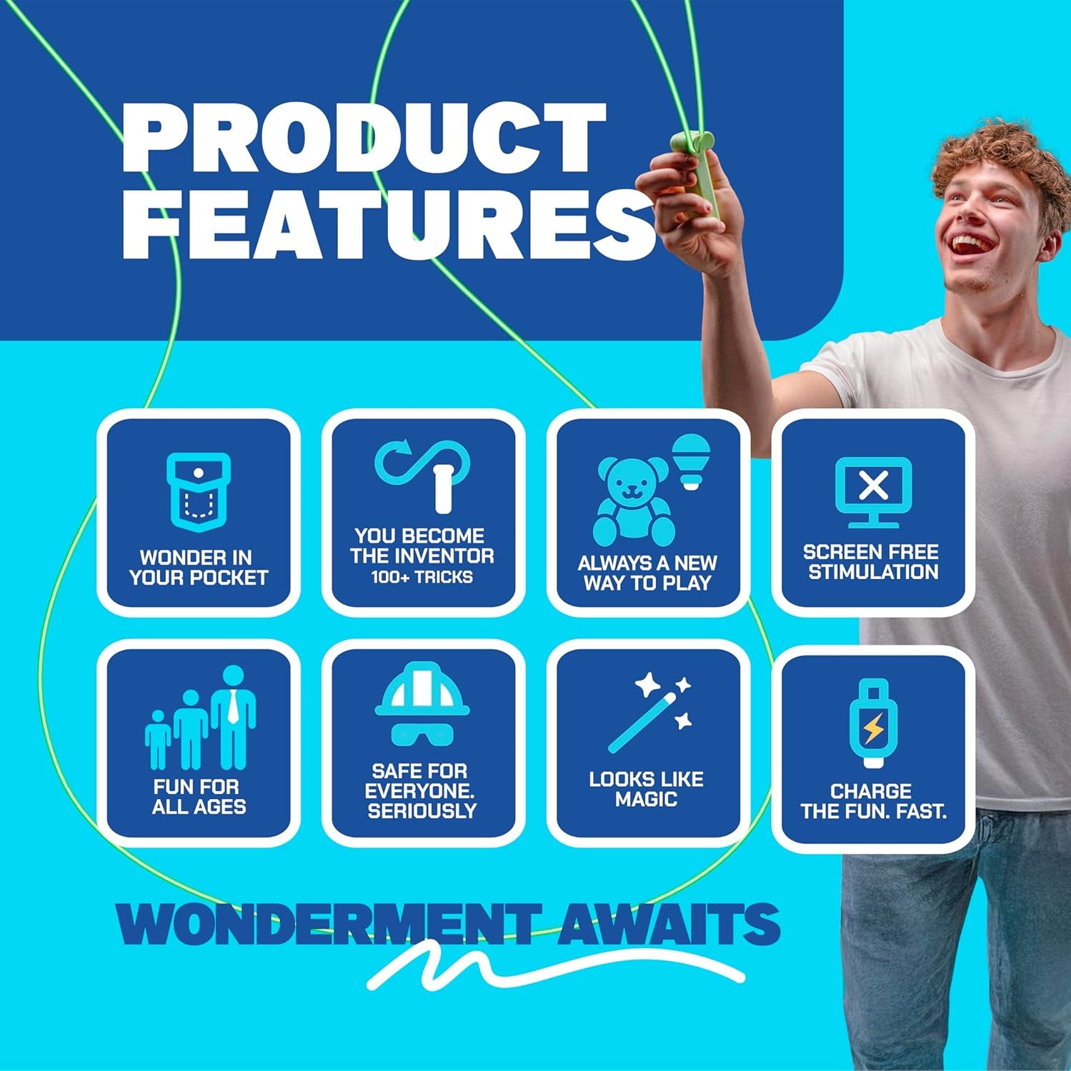 Original - as Seen on Shark Tank - Classic Rope Launcher Toy, Perfect for Kids & Adults - Fly a String Loop in the Air for Endless Tricks & Fun, Wonderment Awaits, Bold Blue