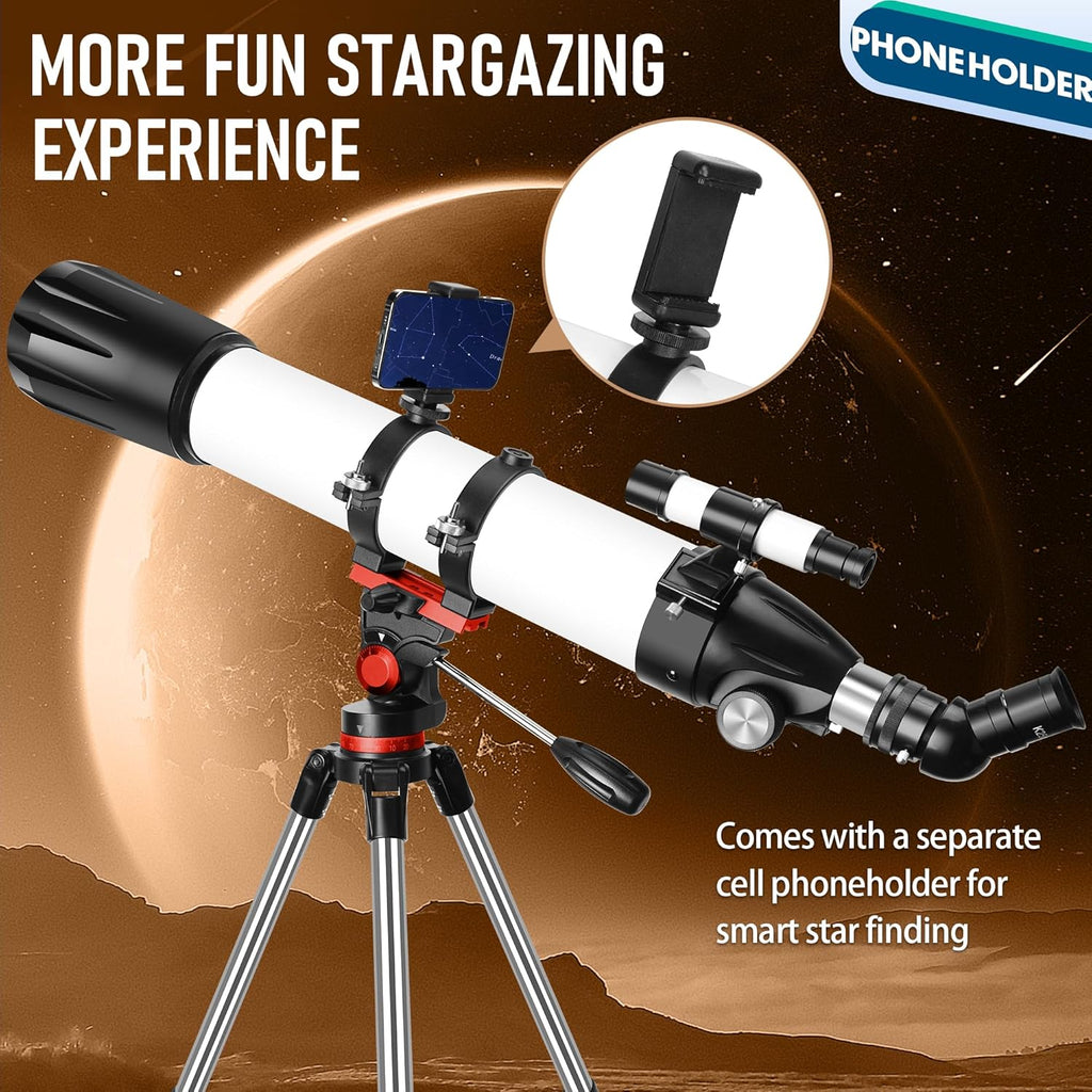 Telescope,90Mm Aperture 800Mm Telescopes for Adults Astronomy,Portable Professional Refractor Telescope for Beginners,With Stainless Tripod & Phone Adapter,Carry Bag