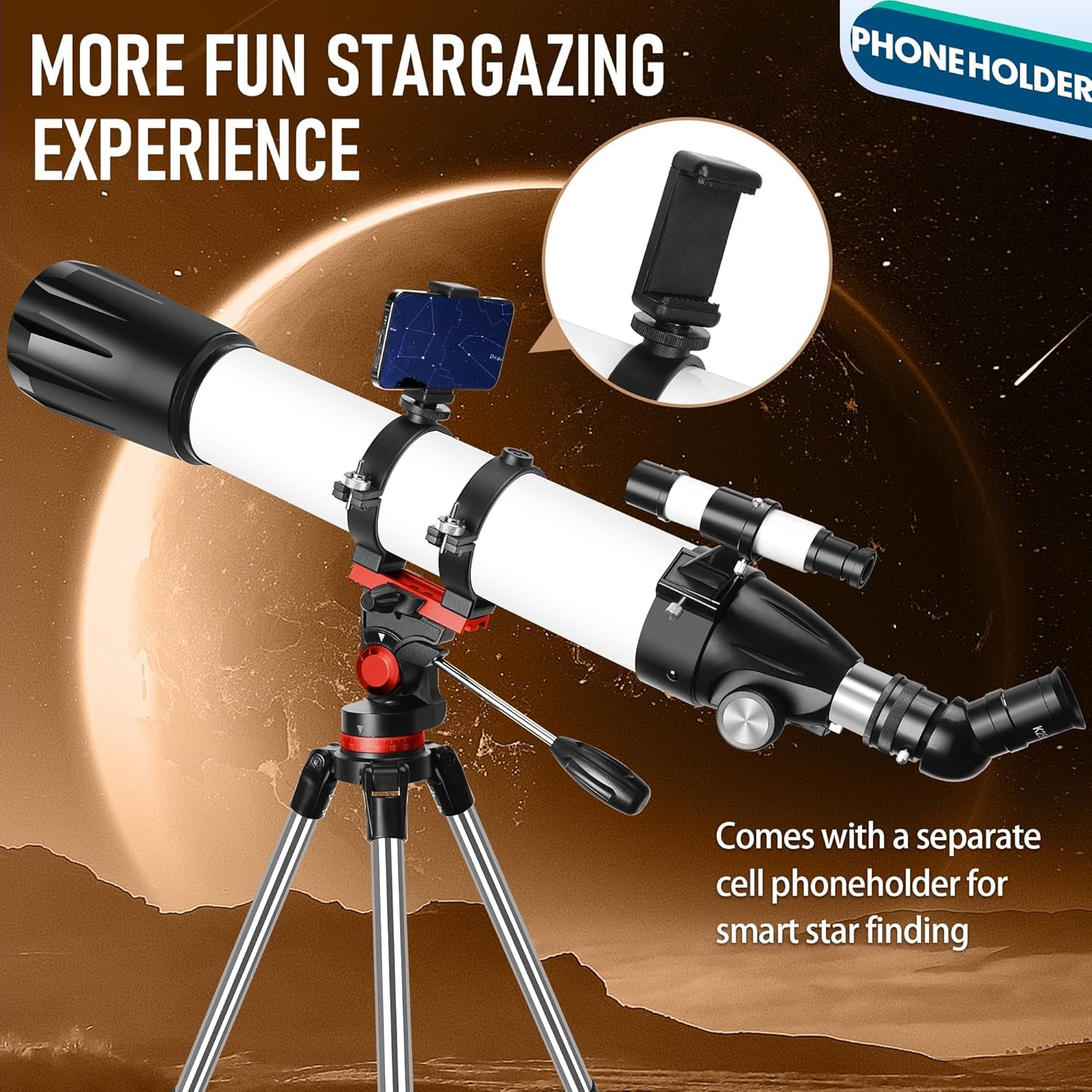 Telescope,90Mm Aperture 800Mm Telescopes for Adults Astronomy,Portable Professional Refractor Telescope for Beginners,With Stainless Tripod & Phone Adapter,Carry Bag