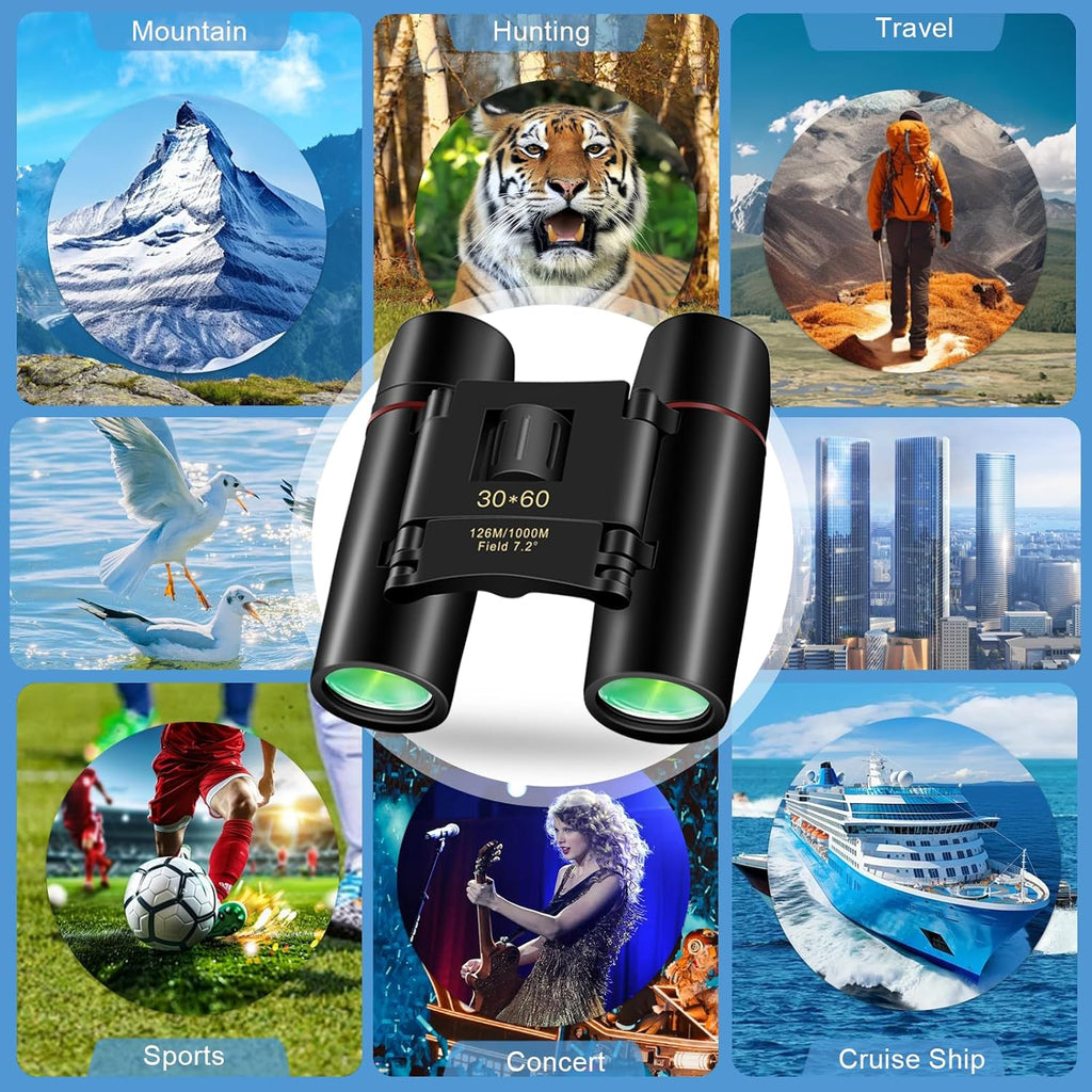 Small Compact Binoculars for Adults and Kids,30X60 Mini Binoculars BAK4 Prism Waterproof Lightweight Foldable Easy Focus for Bird Watching,Hunting,Concerts,Hiking