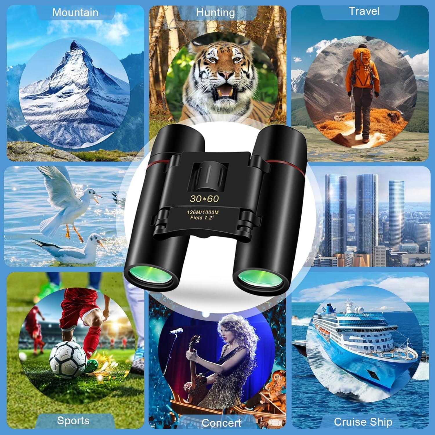 Small Compact Binoculars for Adults and Kids,30X60 Mini Binoculars BAK4 Prism Waterproof Lightweight Foldable Easy Focus for Bird Watching,Hunting,Concerts,Hiking