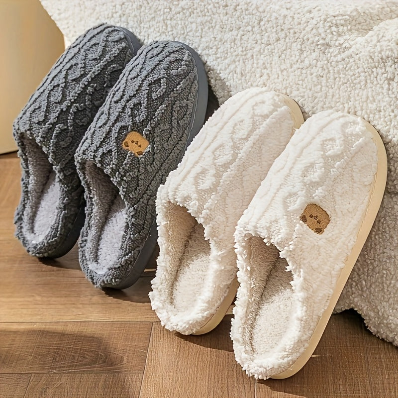 Cozy Winter Teddy Bear Slippers – Unisex Plush House Shoes