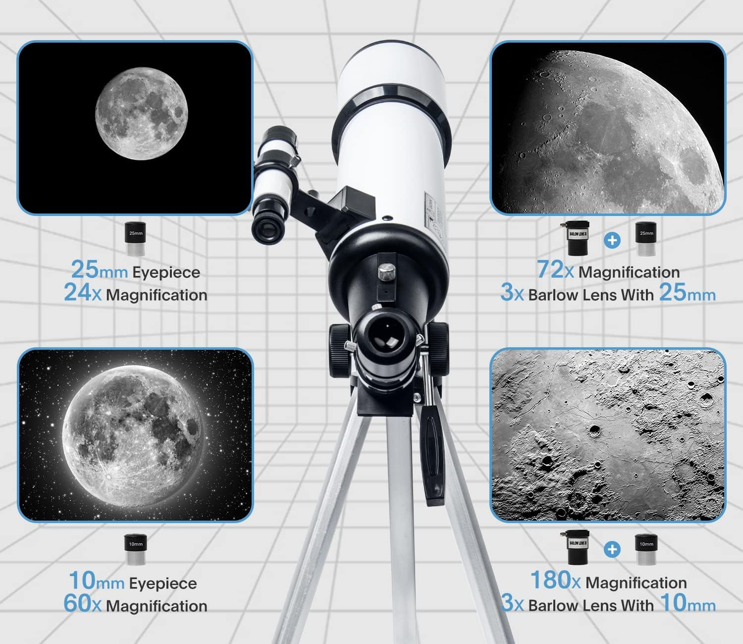Telescope 80Mm Aperture 600Mm - Astronomical Portable Refracting Telescope Fully Multi-Coated High Transmission Coatings AZ Mount with Tripod Phone Adapter, Wireless Control, Carrying Bag. Easy Set Up