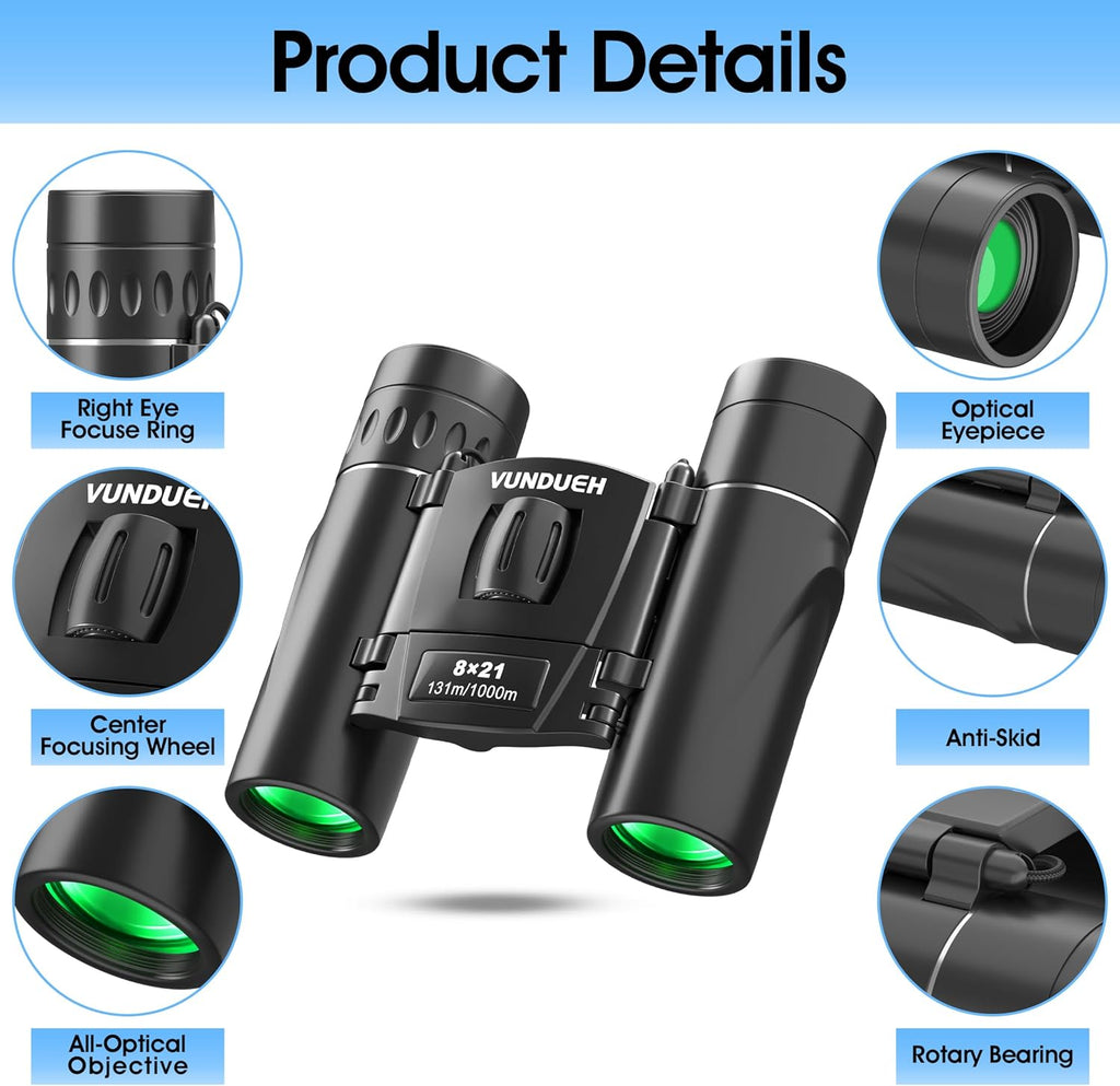 Mini Compact Binoculars for Adults and Kids - Waterproof High Powered Easy Focus Small Binocular, Ideal for Bird Watching, Hunting, Concert, Theater, Travel, Hiking, Sightseeing & Outdoor Sports