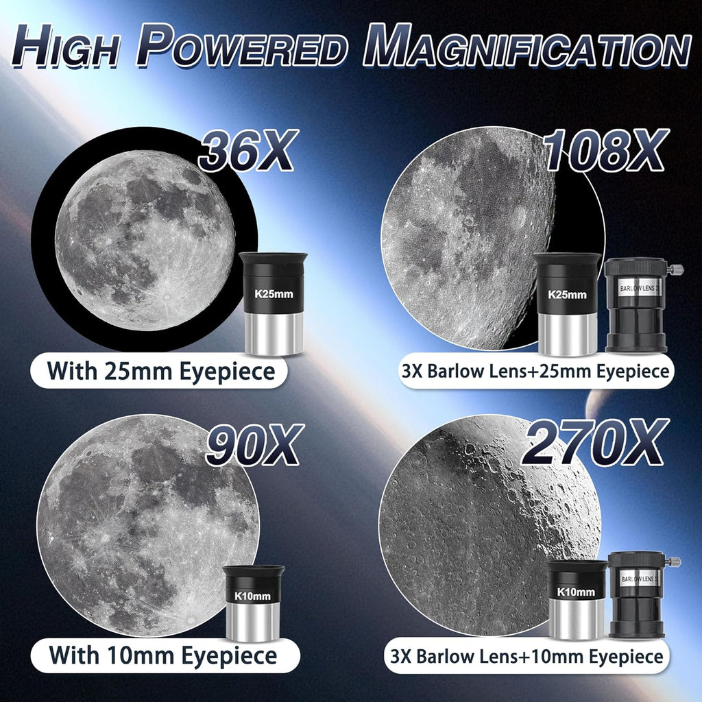 Telescope, 90Mm Aperture 900Mm Astronomical Refractor Telescope for Adults High Powered - Multi-Coated Professional Telescopes for Astronomy Beginners with AZ Mount, Portable Carry Bag, Phone Adapter