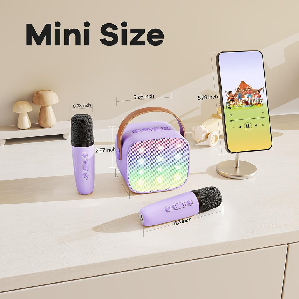 Mini Karaoke Machine with 2 Wireless Microphones, TOP Kids Gifts for Girls Ages 3, 4, 5, 6, 7, 8, 9, 10, 11, 12 +Years Old, 4-12Th Christmas Birthday Toy Gift for Girls Boys Party (Purple)