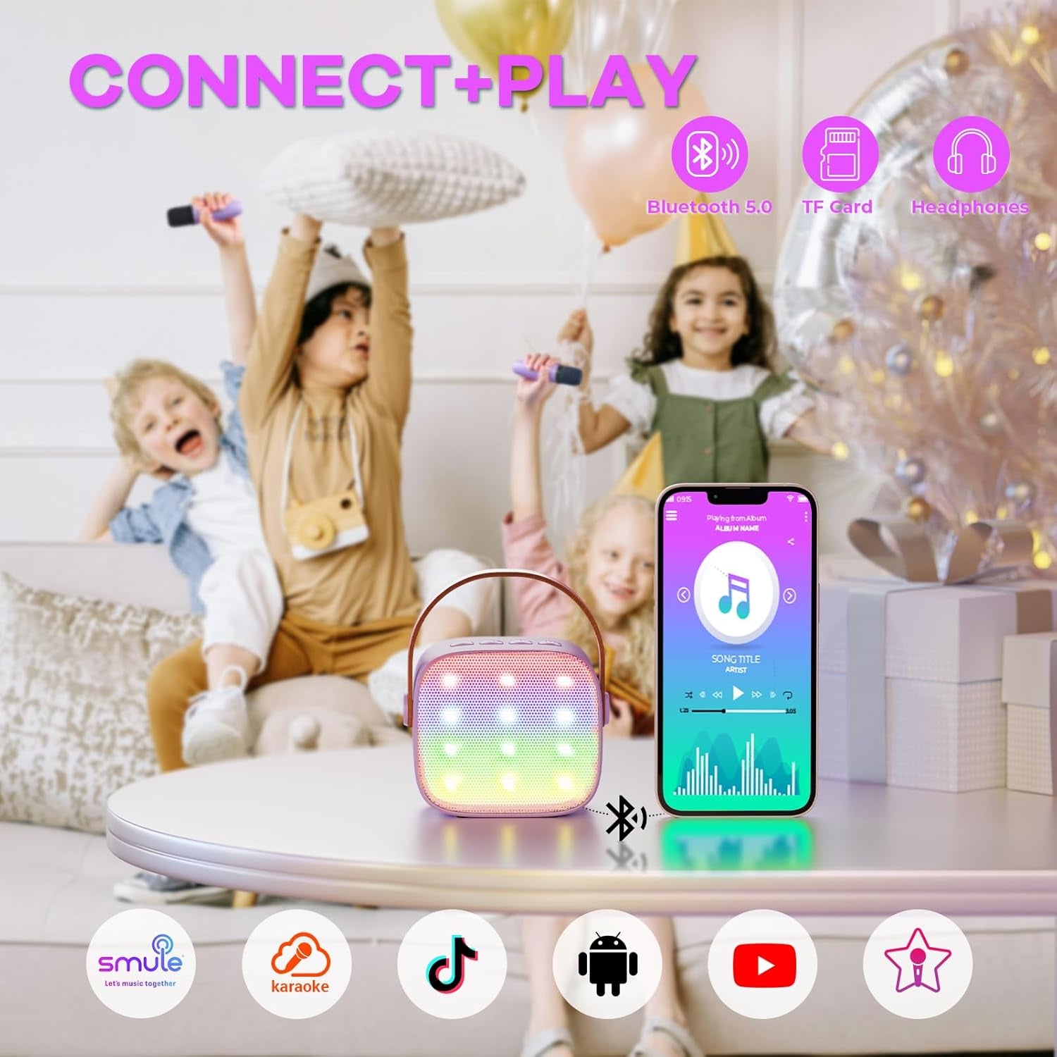 Mini Karaoke Machine with 2 Wireless Microphones, TOP Kids Gifts for Girls Ages 3, 4, 5, 6, 7, 8, 9, 10, 11, 12 +Years Old, 4-12Th Christmas Birthday Toy Gift for Girls Boys Party (Purple)