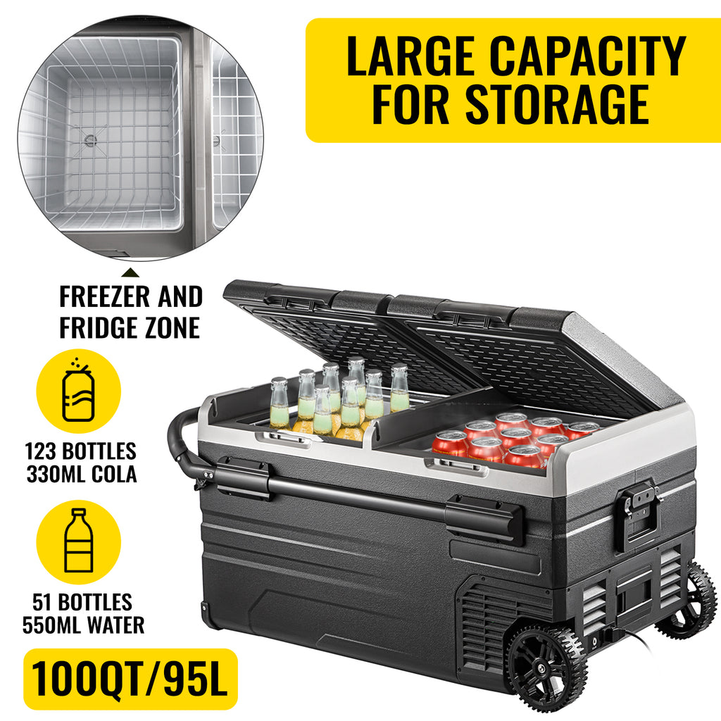 SucceBuy 75L 95L Small Car Fridge Portable Mini Dual Storage Zone Refrigerator Compressor Truck Freezer Cooler for Home Use